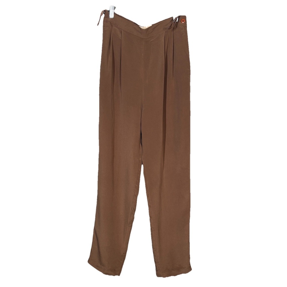 Design By Pat Argenti Pants Womens 10 Brown 100% Silk Pleated Ankle Pants